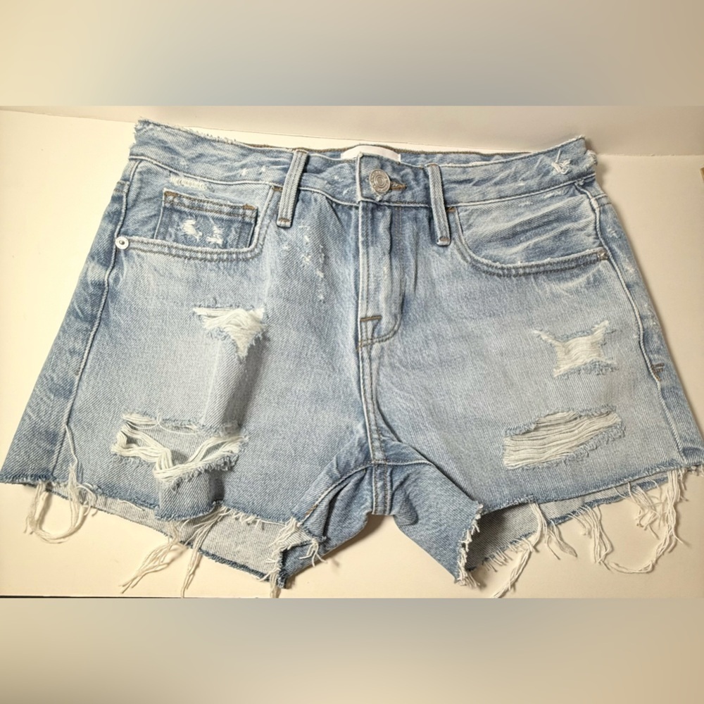 Frame Denim Light Blue Distressed Jean Shorts